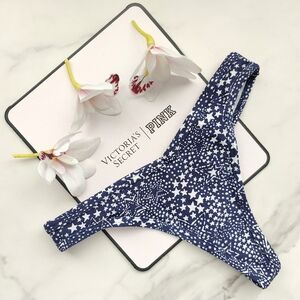 NWT PINK VICTORIA'S SECRET COTTON SMOOTH THONG PANTY IN MIDNIGHT NAVY STAR MEDIU